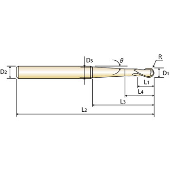 (D.U.)Fresa semi-esférica Z2 cuello cónico MDI 1,0mm x 1° 30' foto del producto Vista 2 L