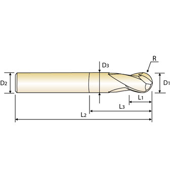 Fresa semi-esférica Z2 MDI Ejecución larga 1,0mm foto del producto Vista 2 L
