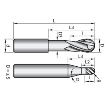 Fresa Z2 semi-esférica para aluminio 3mm foto del producto Vista 2 L