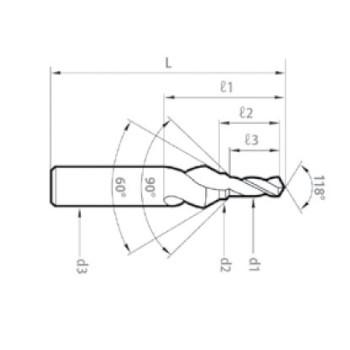 Broca de centrar escalonada, corta 60° M8 foto del producto Vista 2 L