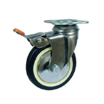 Rueda goma negra con pletina y freno Ø60mm foto del producto Vista Principal L